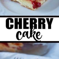 Cherry Cake - An easy, old-fashioned recipe that everyone adores! Moist cake is topped with sweet cherry pie filling and a sweet vanilla glaze.