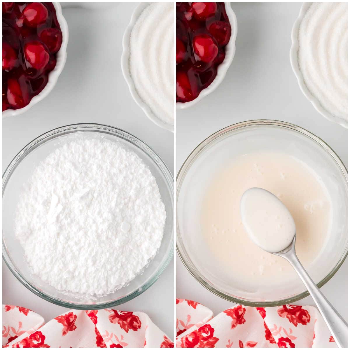 Collage of making the vanilla glaze.