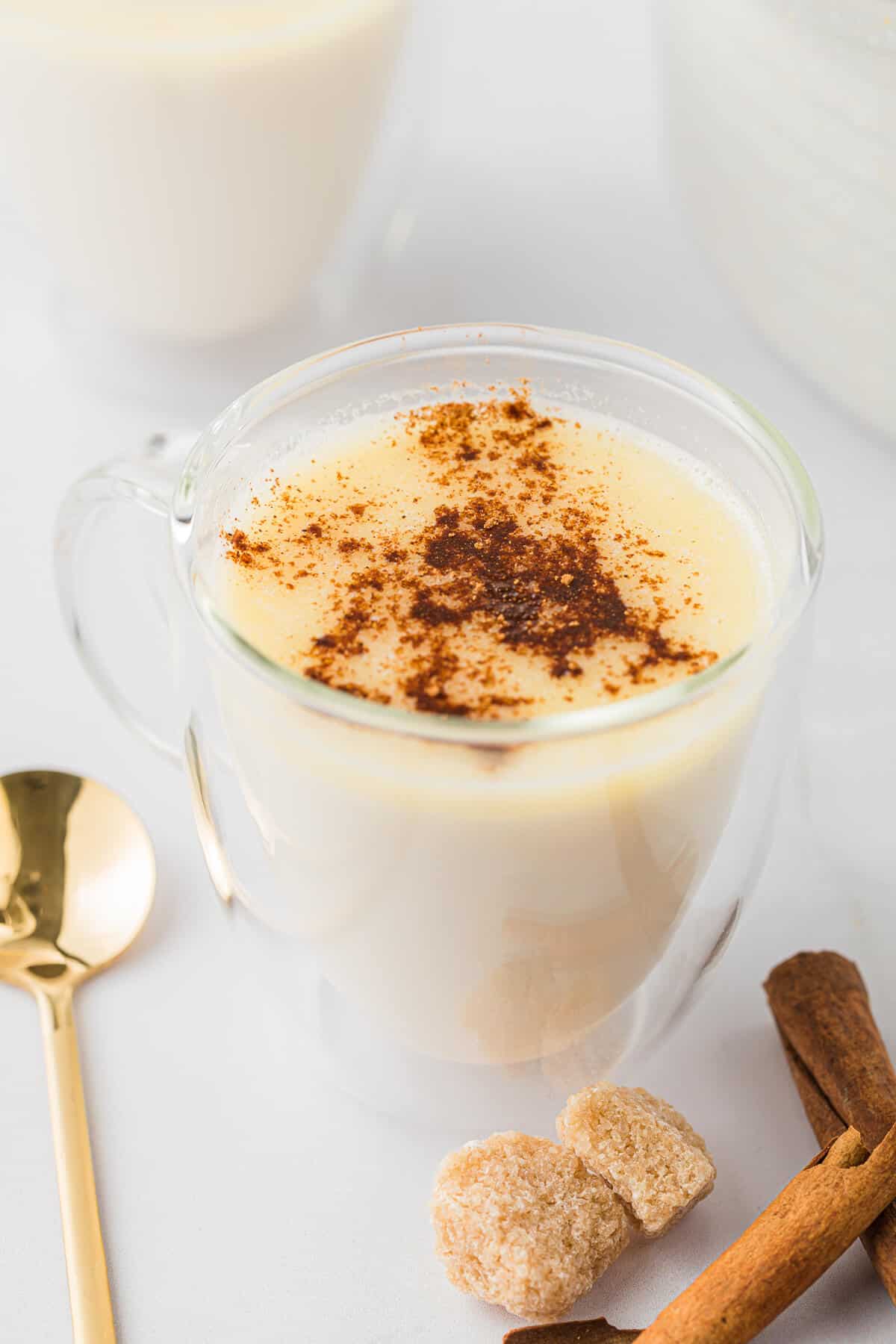 Butterscotch steamer in a glass mug.