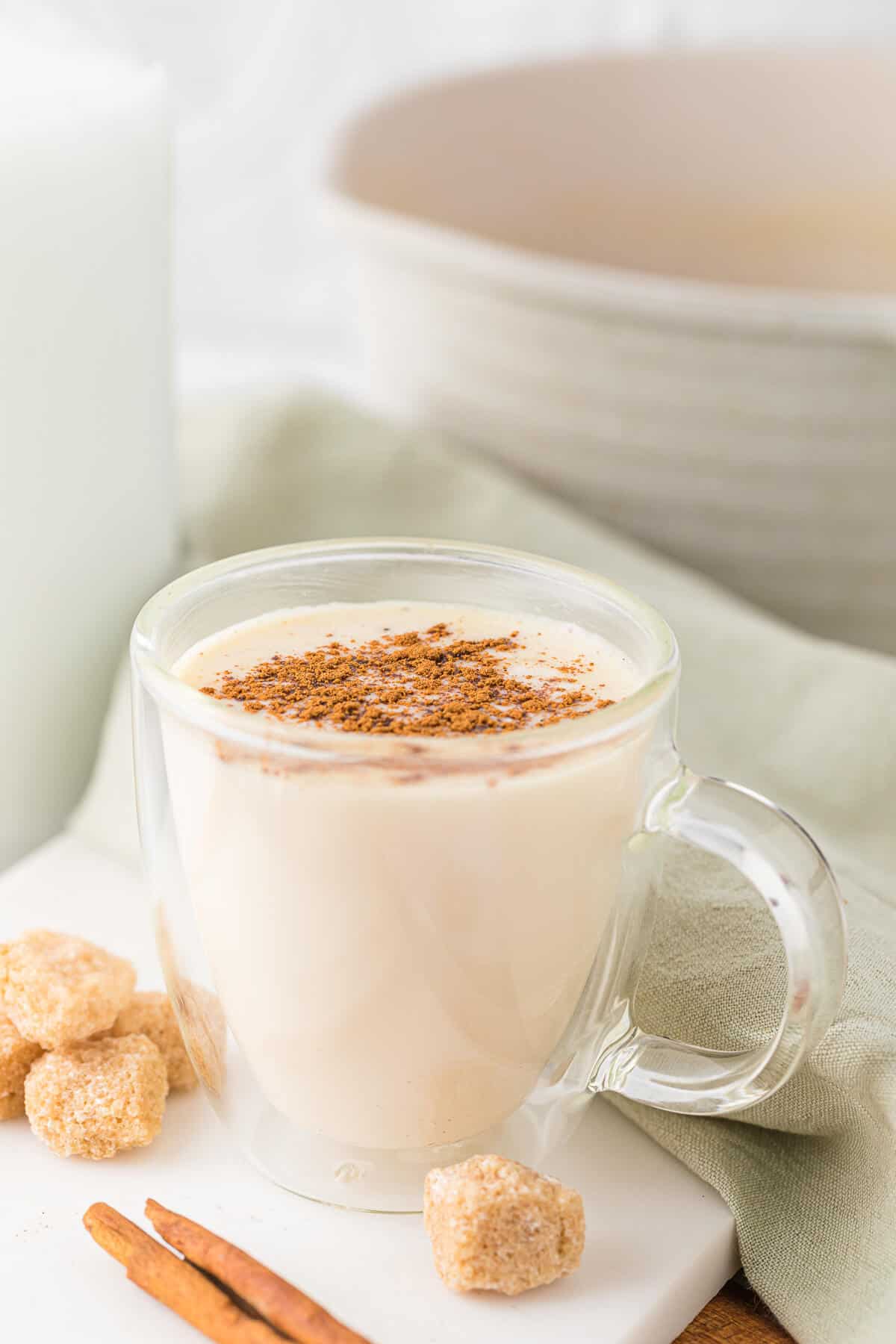 Butterscotch Steamer in a clear glass mug.