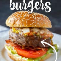 Easy Stuffed Burgers - The easiest stuffed burgers you'll ever make! Tender, juicy and flavorful beef patties are stuffed with cheddar cheese, mushrooms and onions.