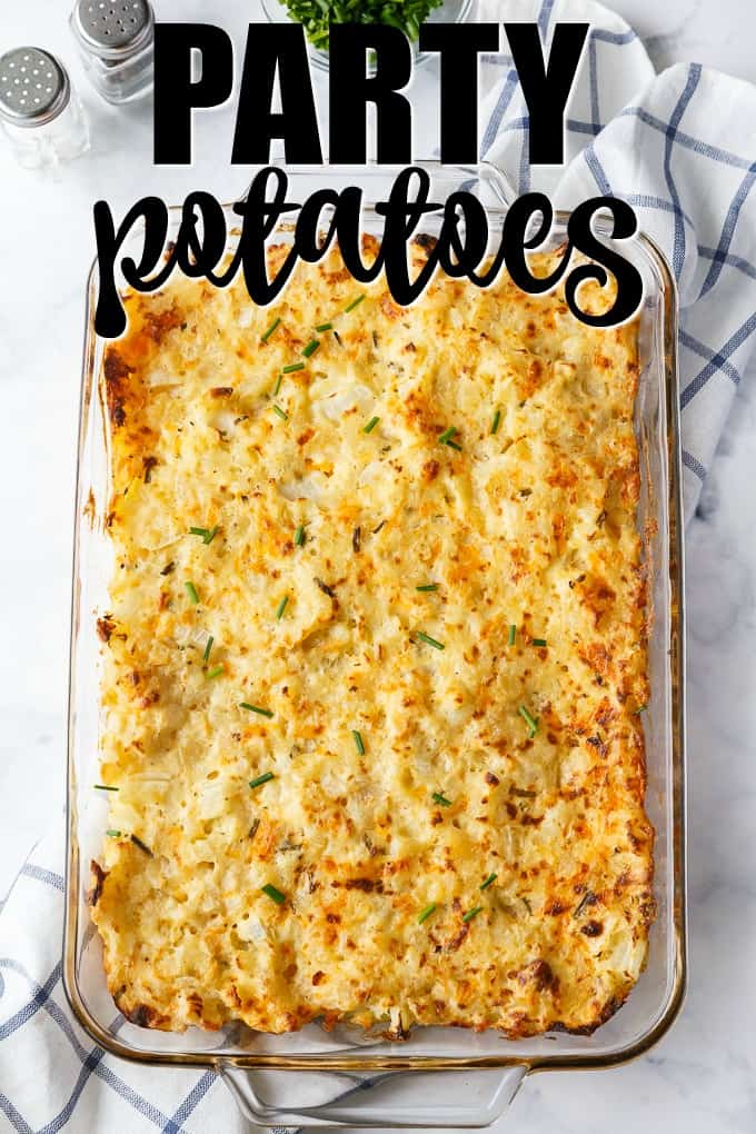 Party Potatoes - Super creamy and cheesy! This easy side dish is perfect for potlucks. Save time by using hash browns!