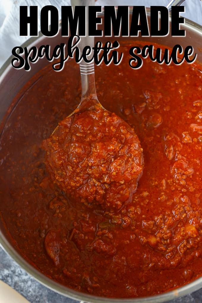 Homemade Spaghetti Sauce - This easy homemade sauce is filled with ground beef, tomatoes, onions, garlic, green peppers and spices. Made from scratch, it's one of the best pasta sauce recipes that everyone loves.