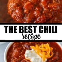 The Best Chili Recipe - My family says this is the BEST chili recipe ever! It's hearty, comforting and flavorful. Made with ground beef, veggies, kidney beans and spices.