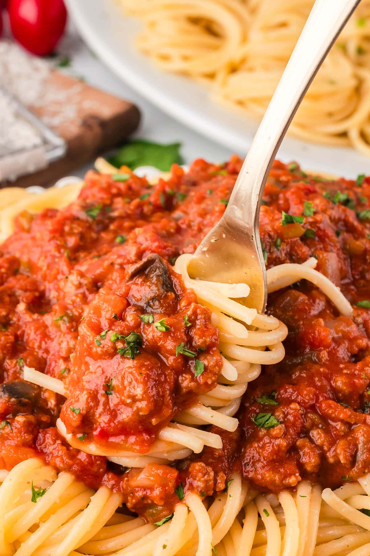 The recipe on a fork.