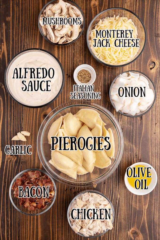 Chicken Alfredo Pierogi Casserole ingredients