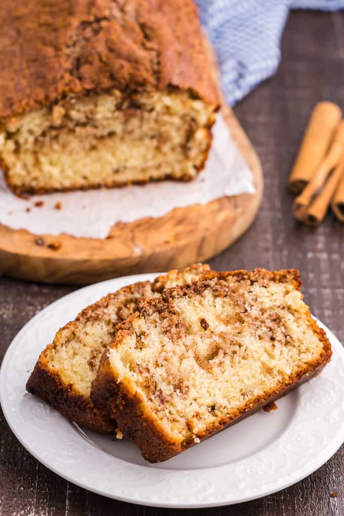 Cinnamon Bread - This homemade quick bread recipe is so simple and incredibly moist with swirls of cinnamon and brown sugar throughout. It's perfect for breakfast, dessert or a snack and even makes a nice Christmas gift.