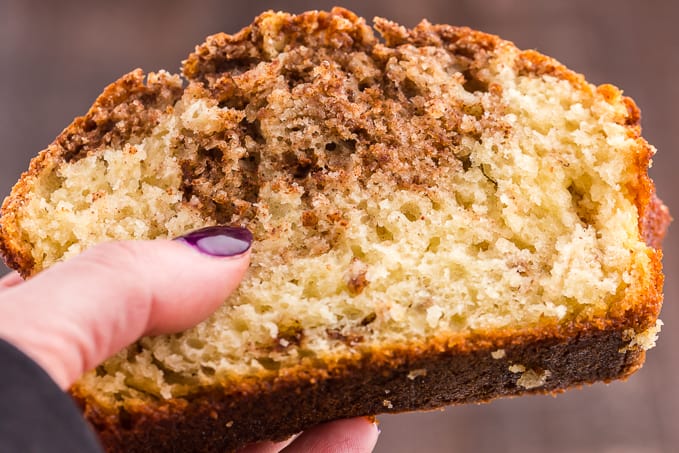 Cinnamon Bread - This homemade quick bread recipe is so simple and incredibly moist with swirls of cinnamon and brown sugar throughout. It's perfect for breakfast, dessert or a snack and even makes a nice Christmas gift.