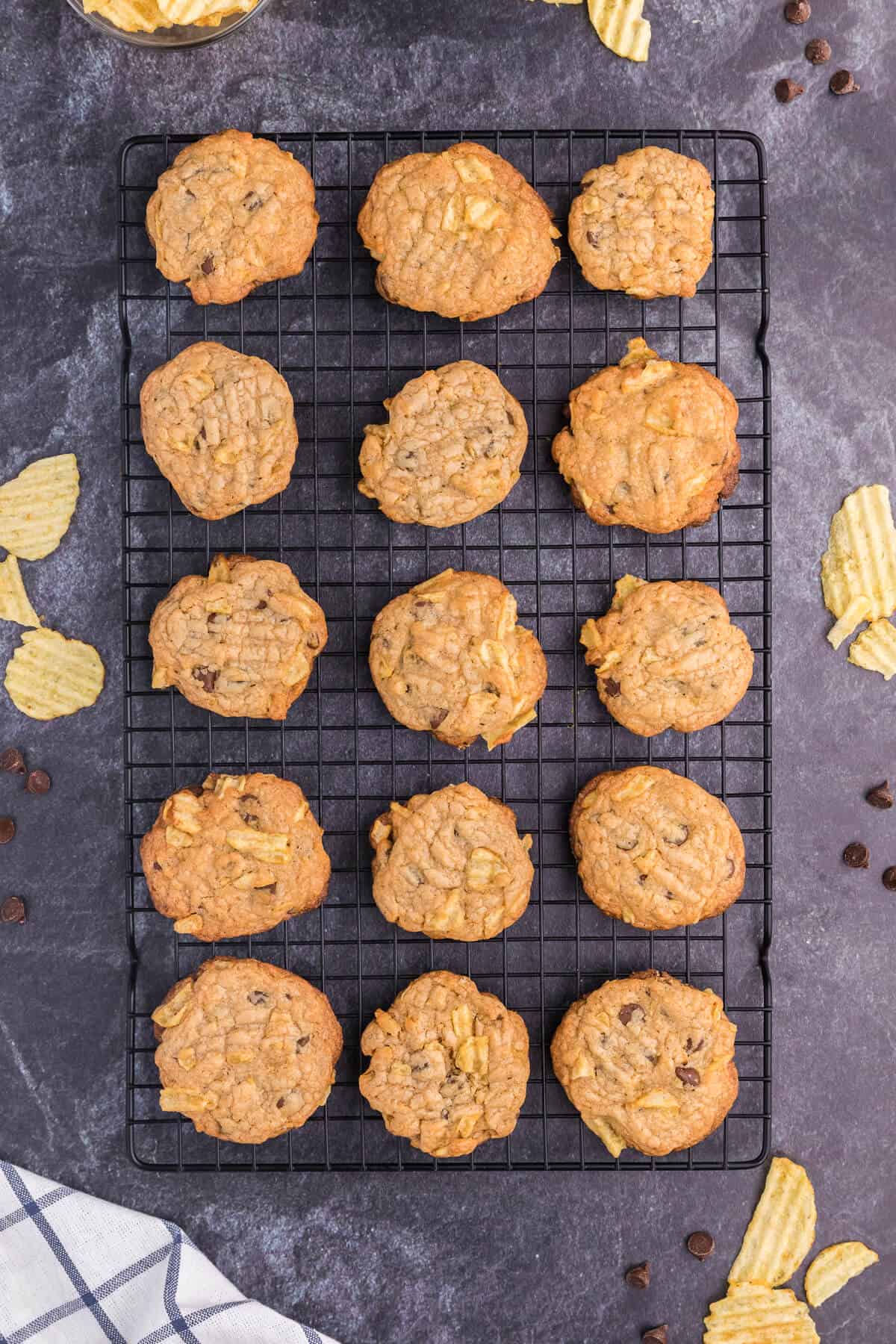 Potato Chip Cookies - The best cookie recipe to make when you're craving something salty and sweet! Packed with chocolate chips and potato chips, this easy dessert has just the right amount of crunch.