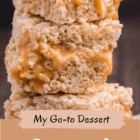 Caramel Rice Krispie Bars - Just the like the childhood classic recipe you remember, but so much better! Homemade caramel sauce is stuffed in between layers of Rice Krispie squares making this a go-to-dessert recipe everyone loves.