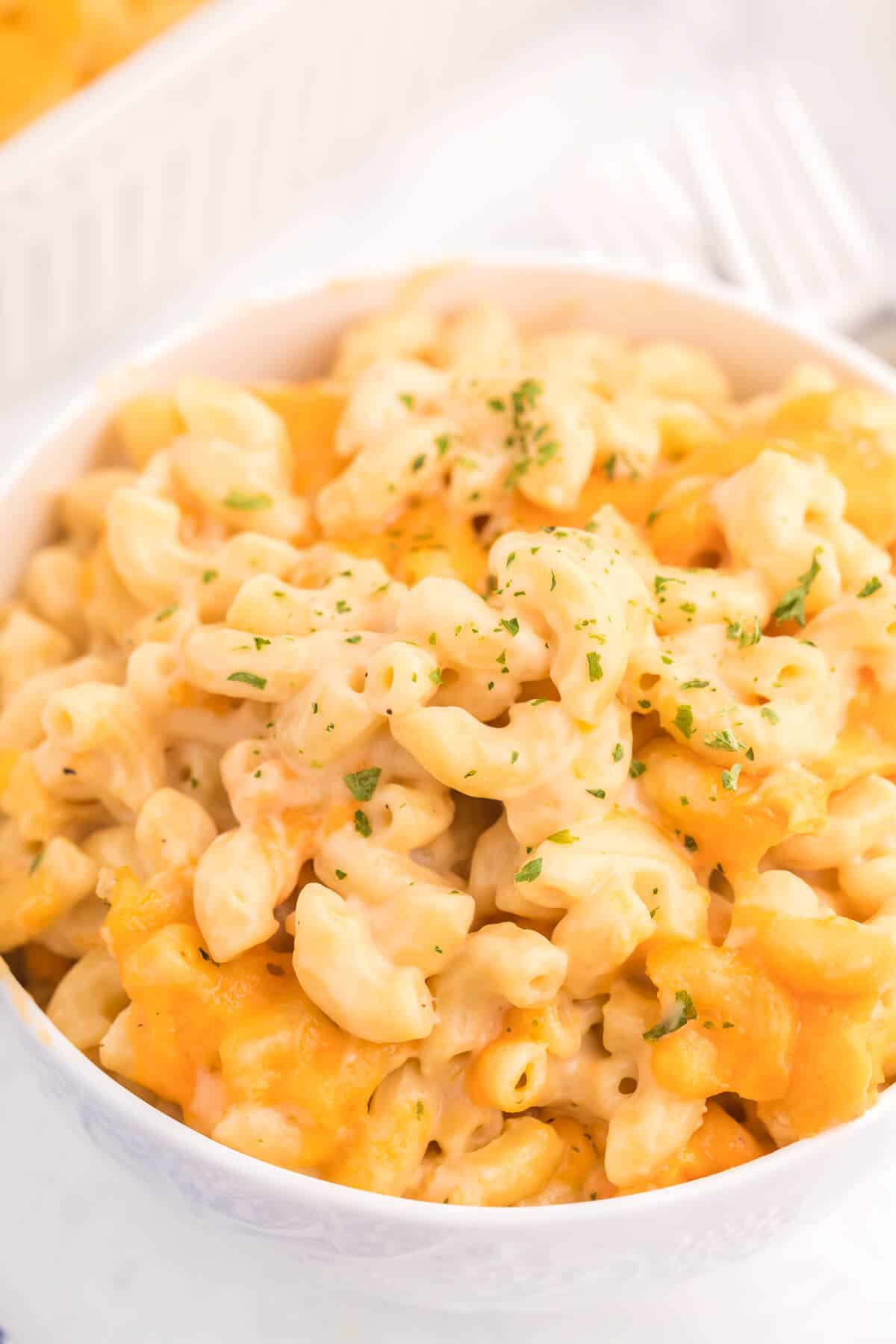 close up photo of macaroni and cheese in a bowl