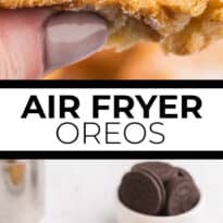 Air Fryer Oreos with Crescent Rolls - An easy and fun carnival treat made in the air fryer with crescent roll dough. Oreo cookies are enveloped in a sweet and golden crescent roll packet and topped with powdered sugar. Ready to eat in under 15 minutes!