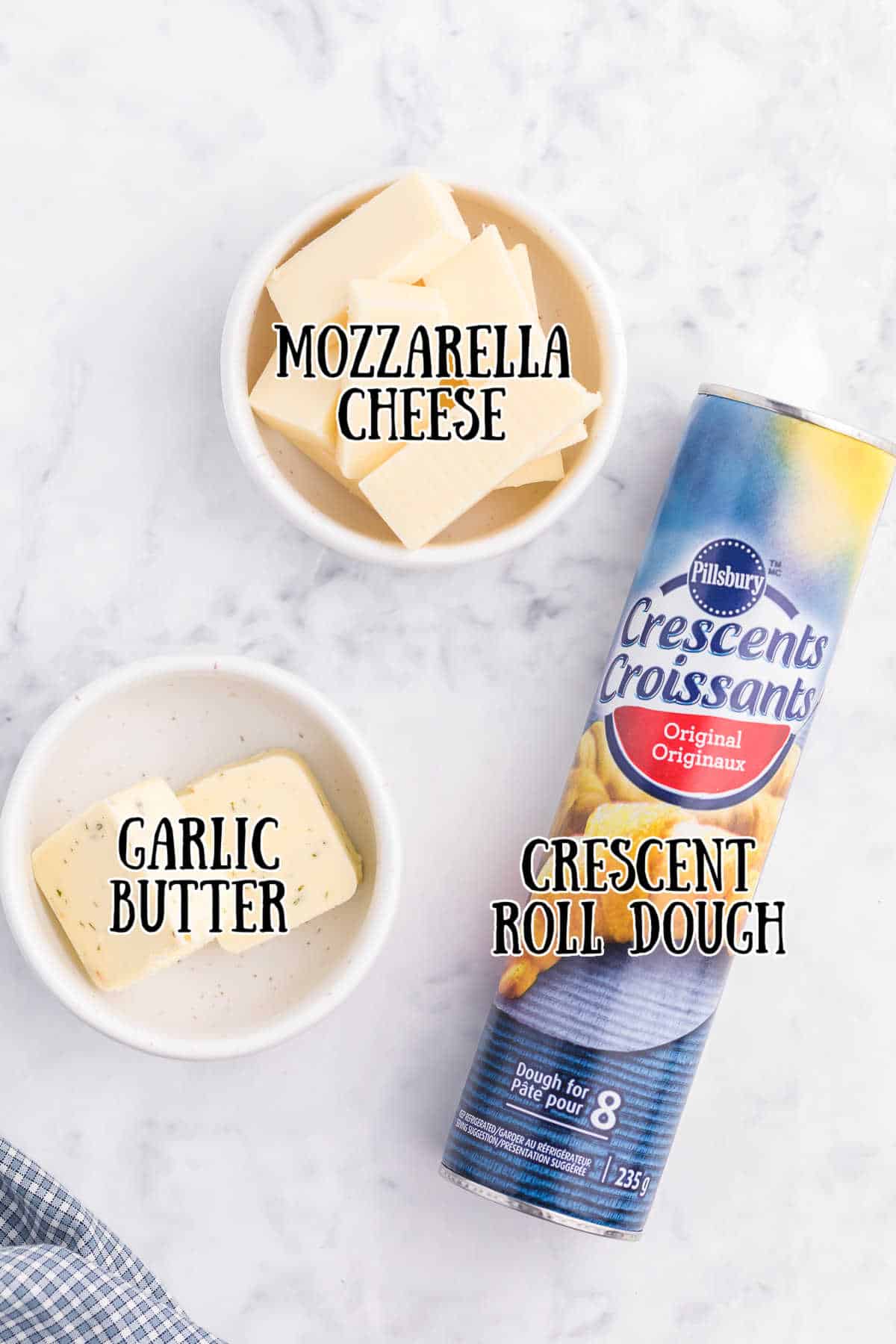 Ingredients on a white marble counter.