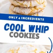 Cool Whip Cookies Recipe - One of the easiest cookie recipes you'll ever make. Grab a box of your favorite cake mix, Cool Whip, an egg and powdered sugar and get started! Create a variety of flavors like lemon, strawberry, red velvet, funfetti, chocolate and more.