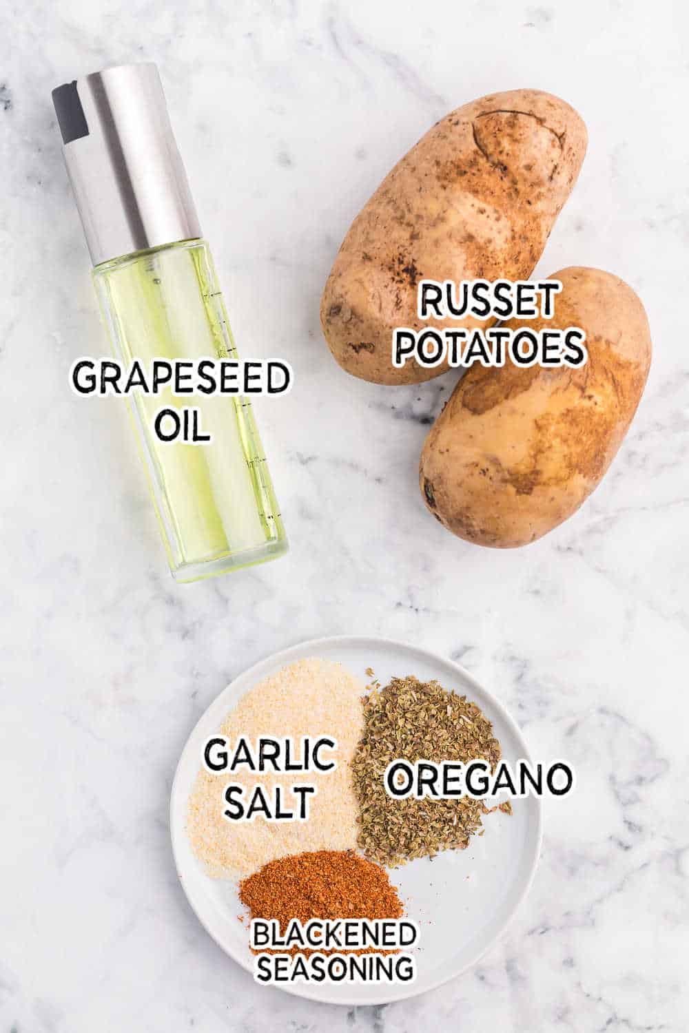 Ingredients on a marble counter.