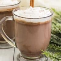 The recipe in a glass mug.