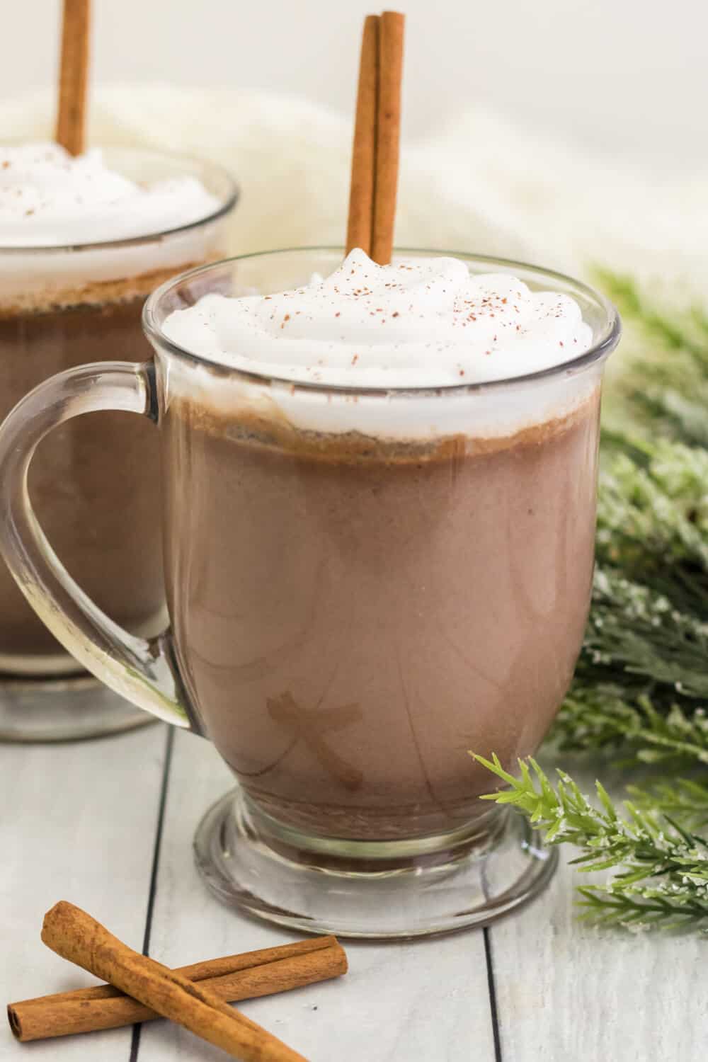 cinnamon hot chocolate in a glass mug