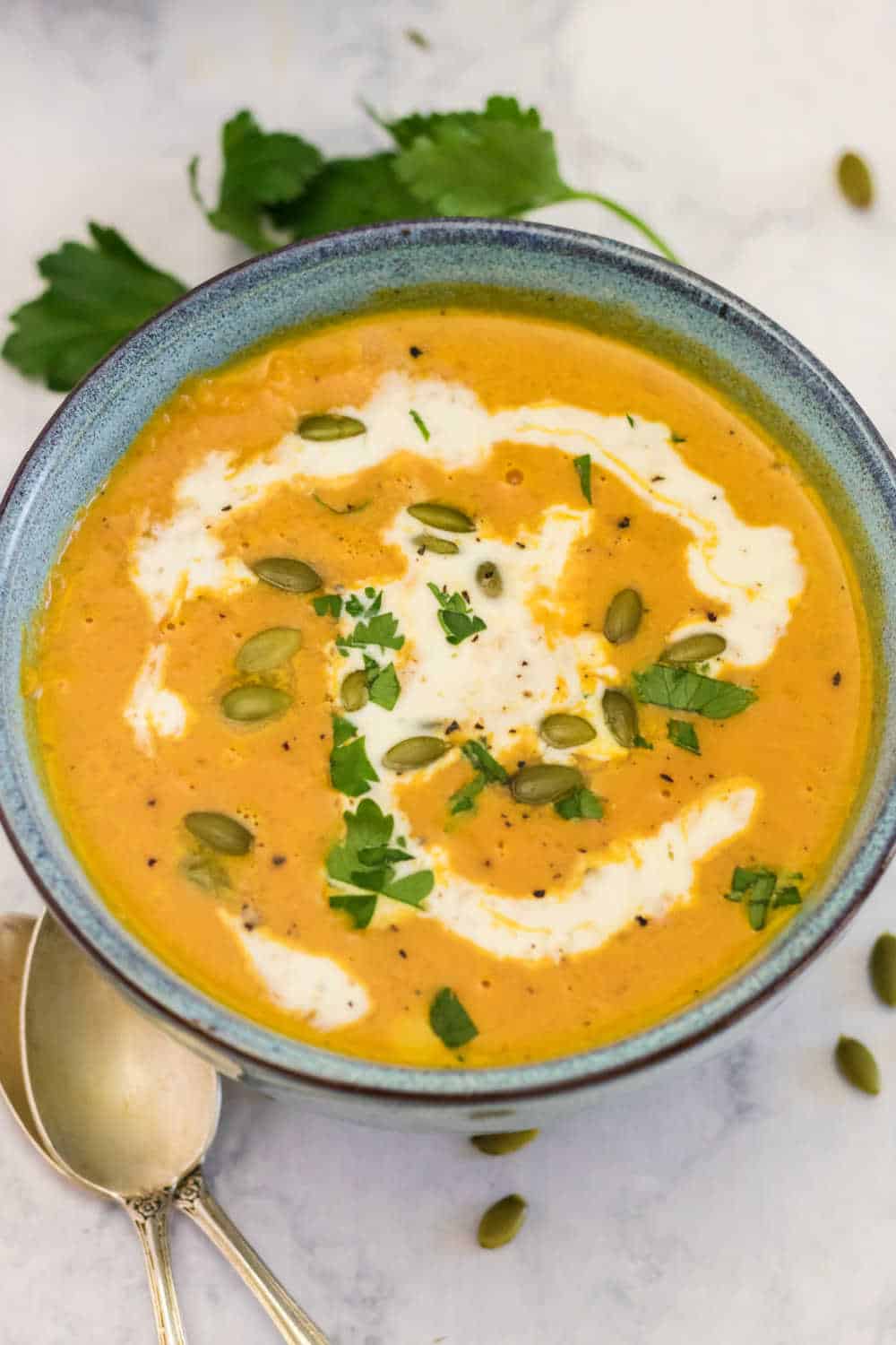 A bowl of pumpkin soup