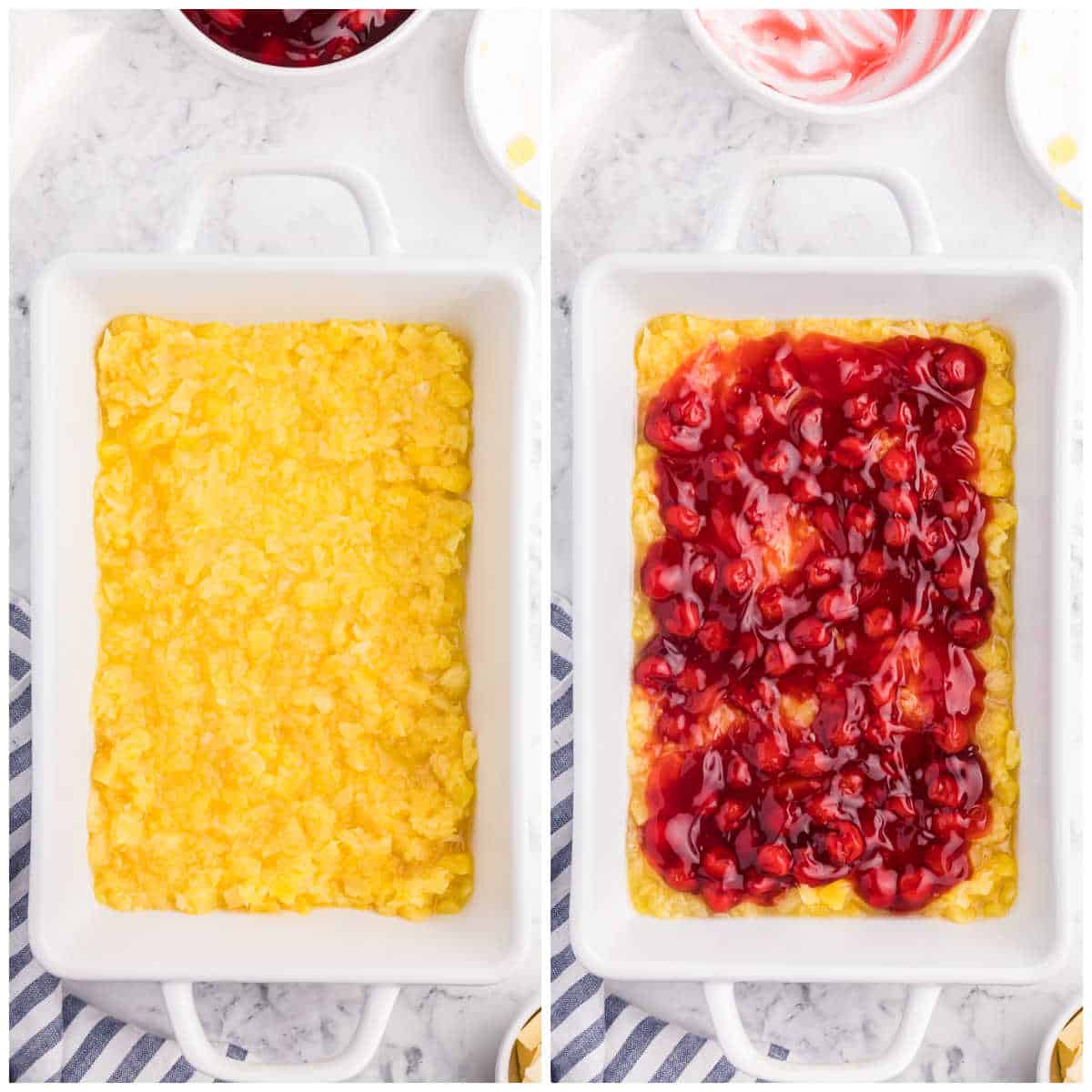 cherry pineapple dump cake prep