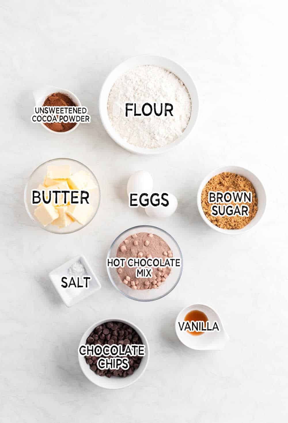 ingredients to make hot chocolate cookies