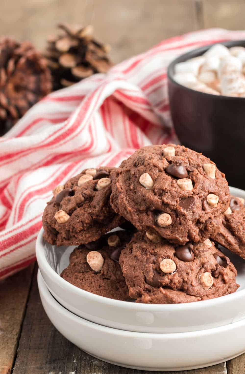 Hot chocolate cookies in a white bowl