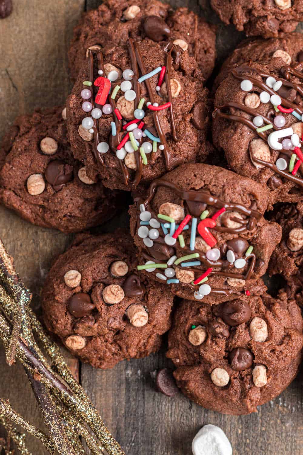 hot chocolate cookies on a wooden board