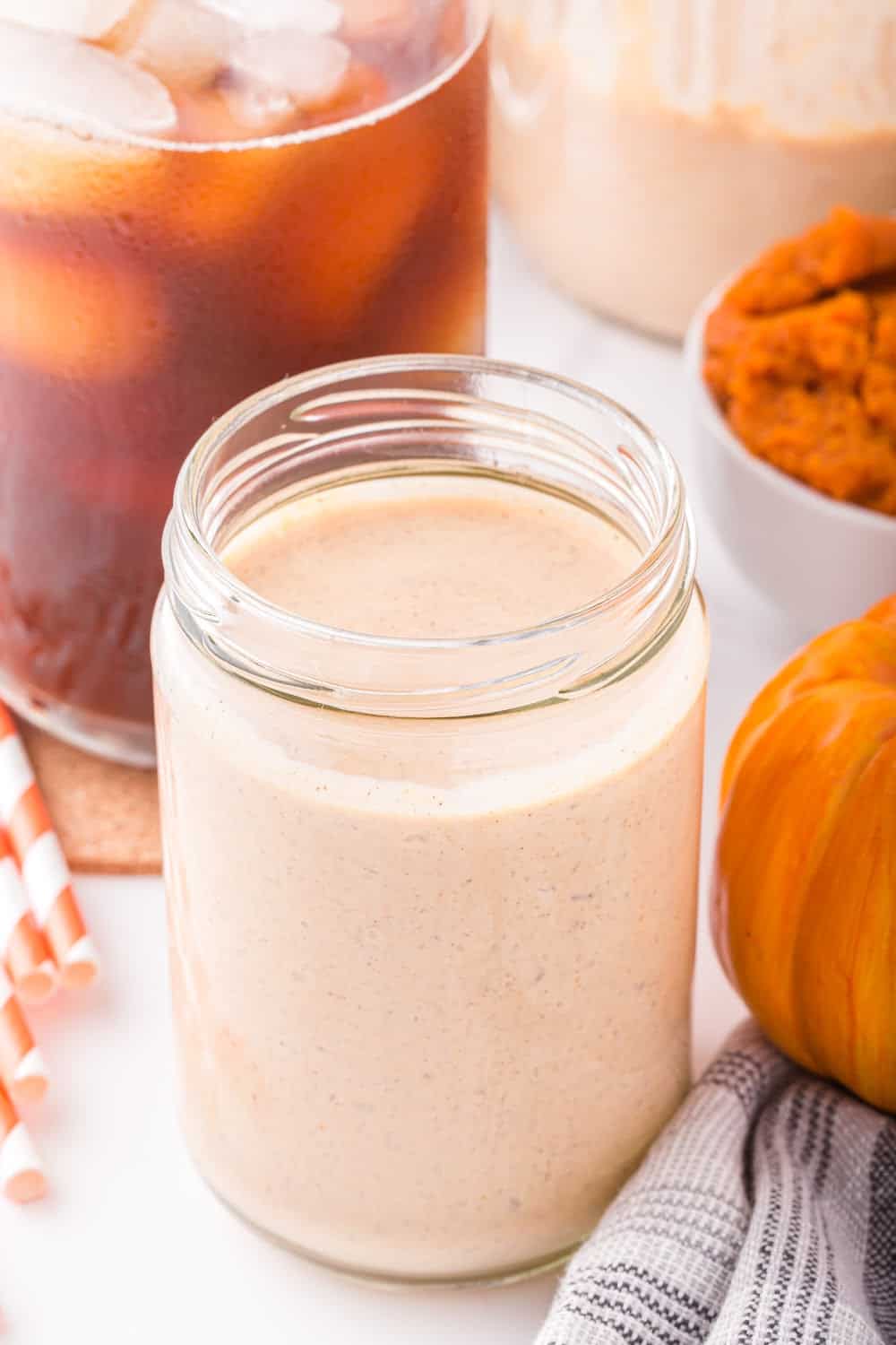 pumpkin spice creamer in a glass jar