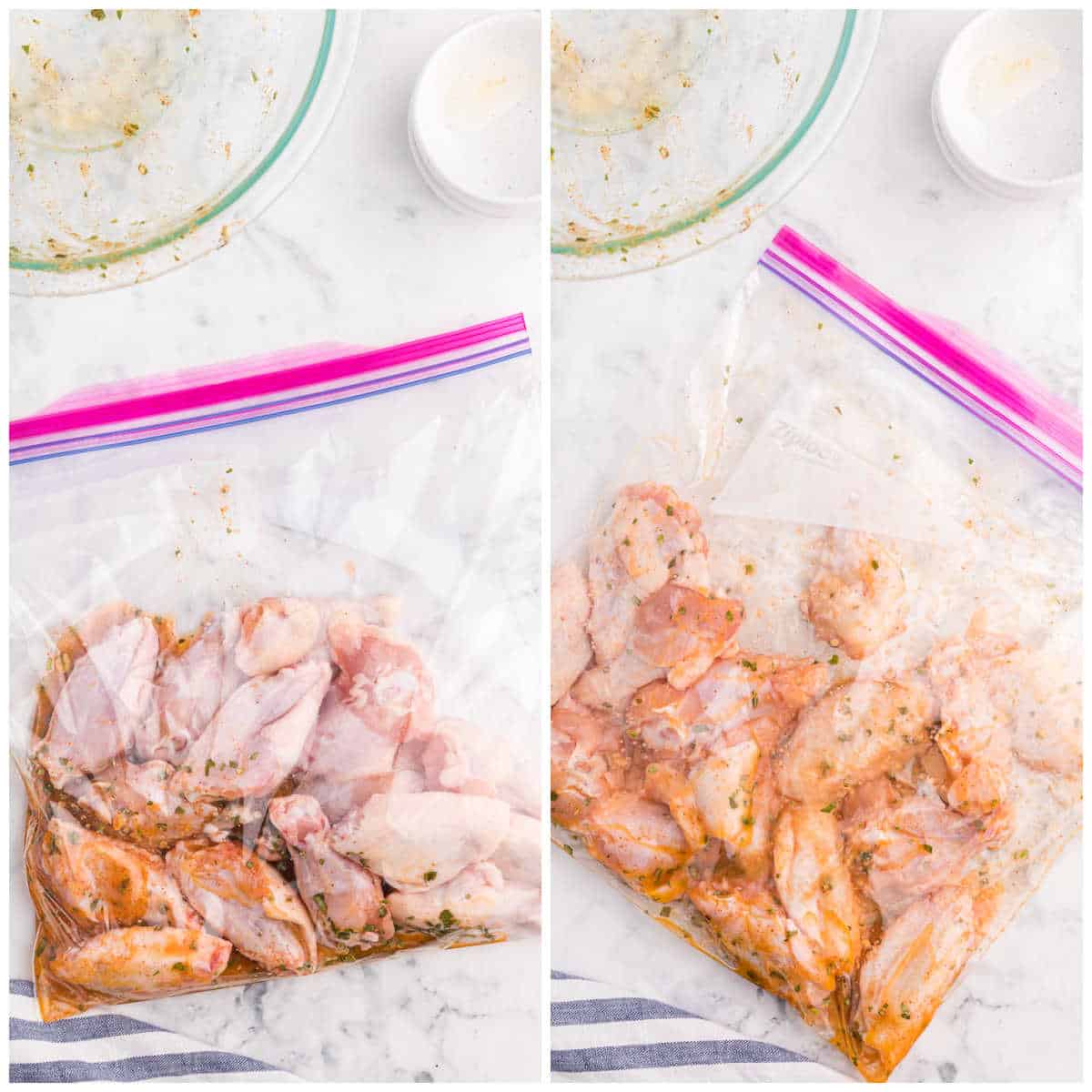 chicken wings in marinade in a plastic bag