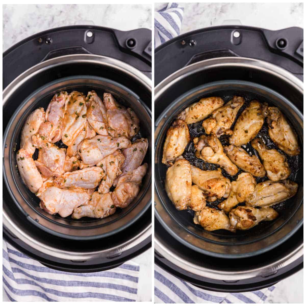 chicken wings uncooked and cooked in an air fryer