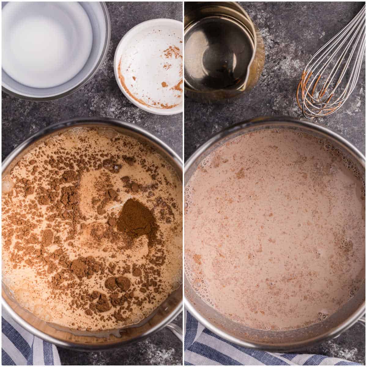 Collage of showing how to make the creamy portion.