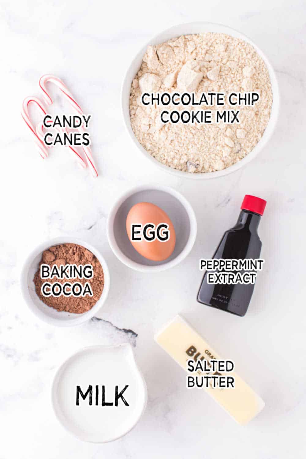 ingredients to make chocolate peppermint cookies