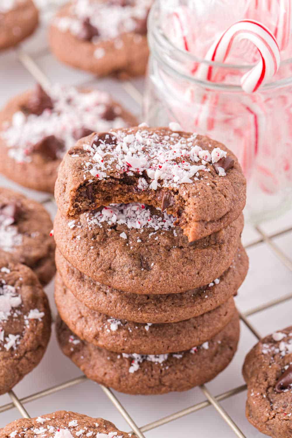 a stack of chocolate peppermint cookies