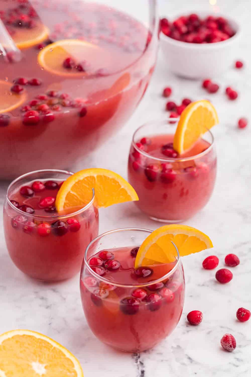 punch glasses filled with Christmas punch