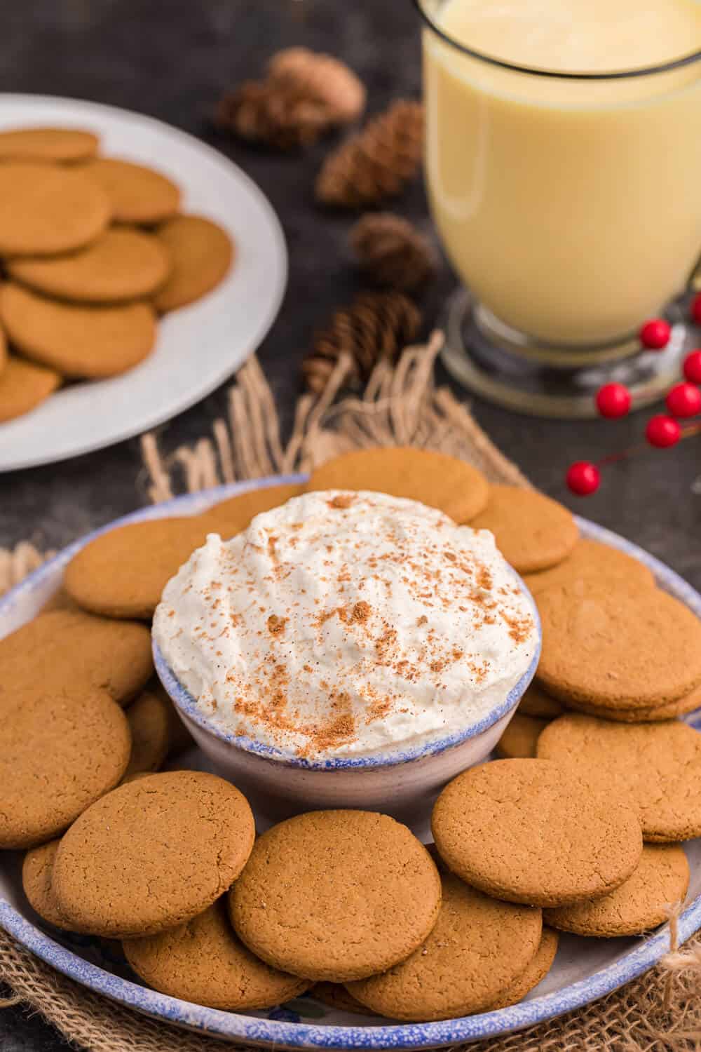 eggnog dip with gingersnap cookies