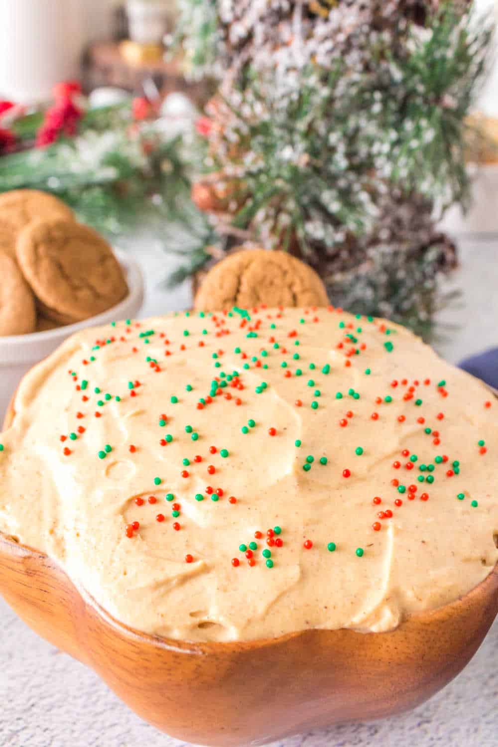 gingerbread dip in a wooden bowl