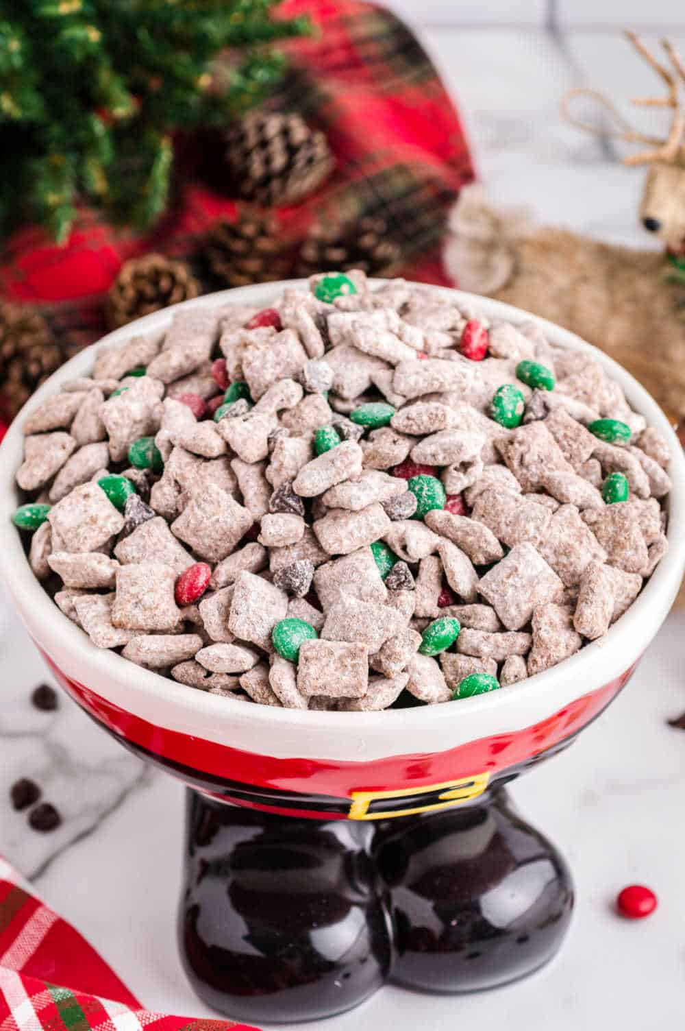 reindeer chow in a santa bowl