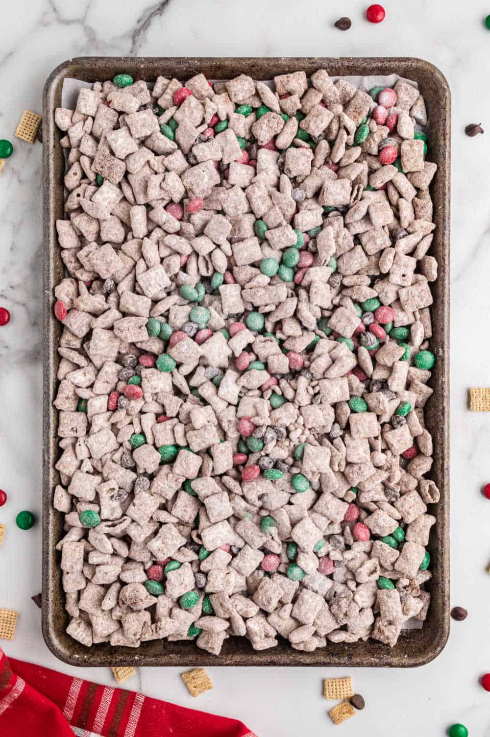 reindeer chow on a baking sheet