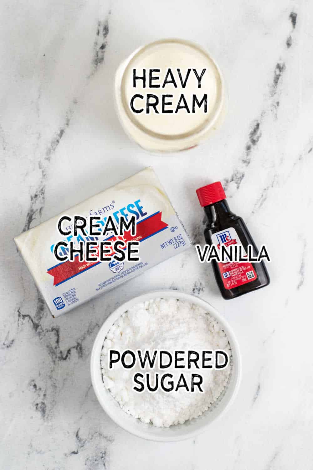 Ingredients to make stabilized whipped cream.