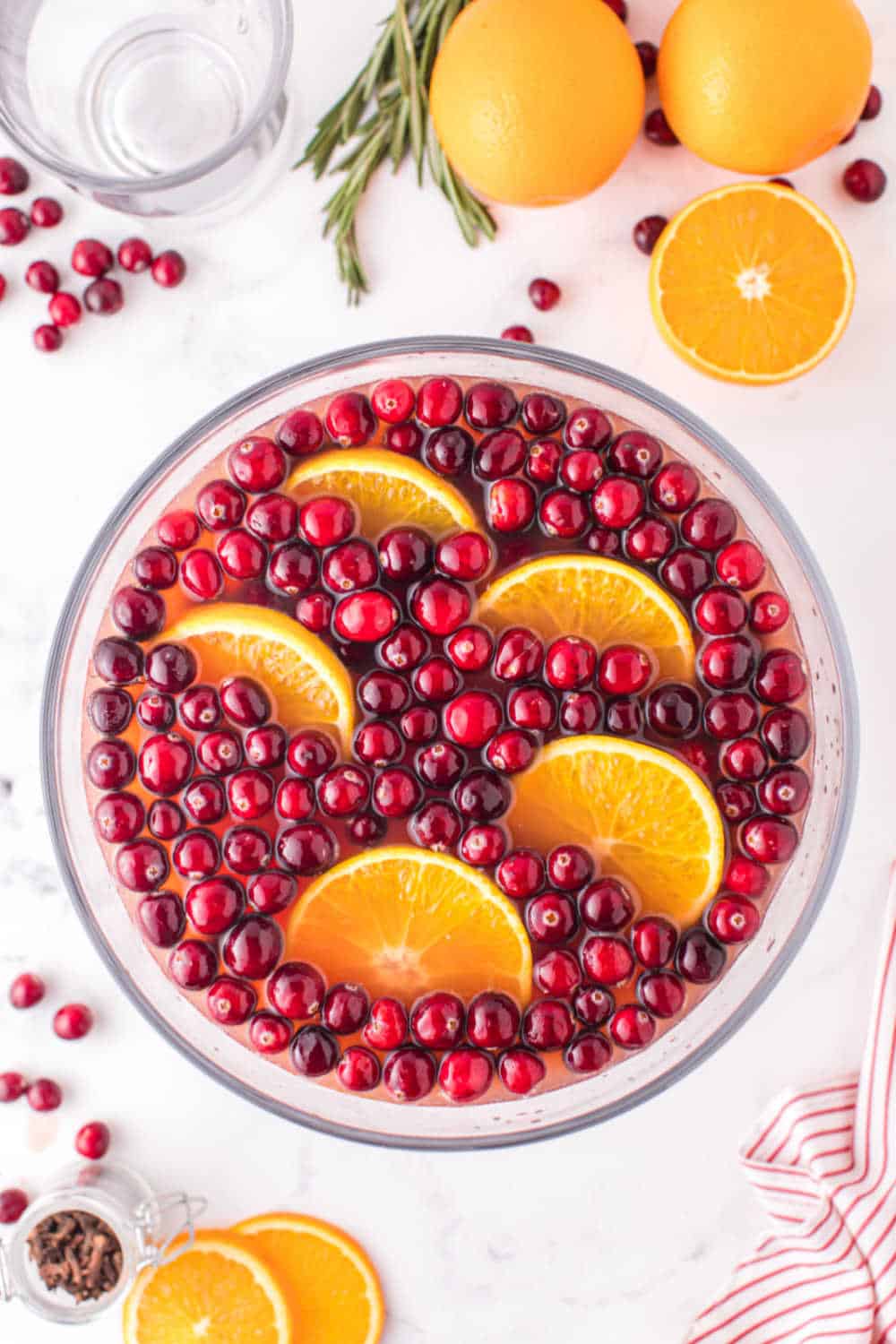 spiced cranberry punch in a punch bowl