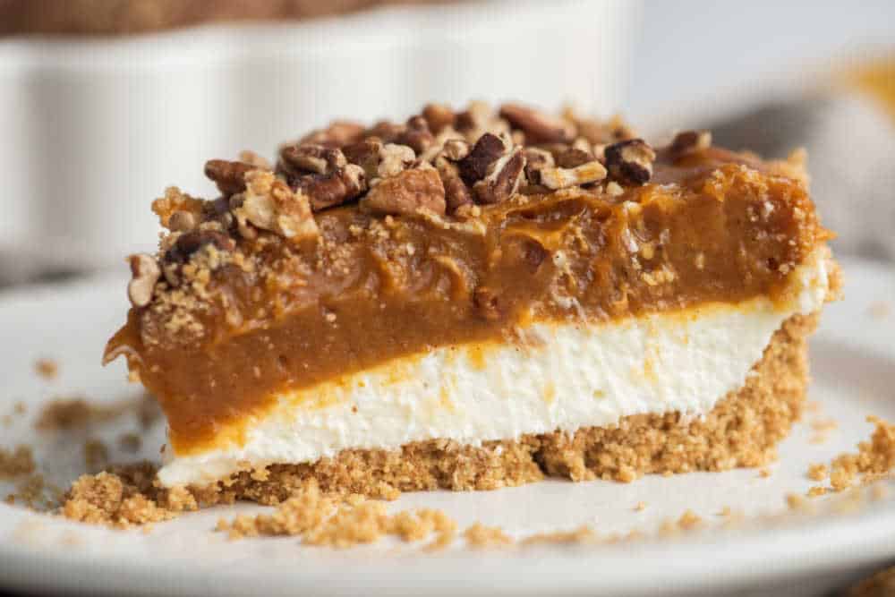 a slice of pumpkin pie cheesecake 