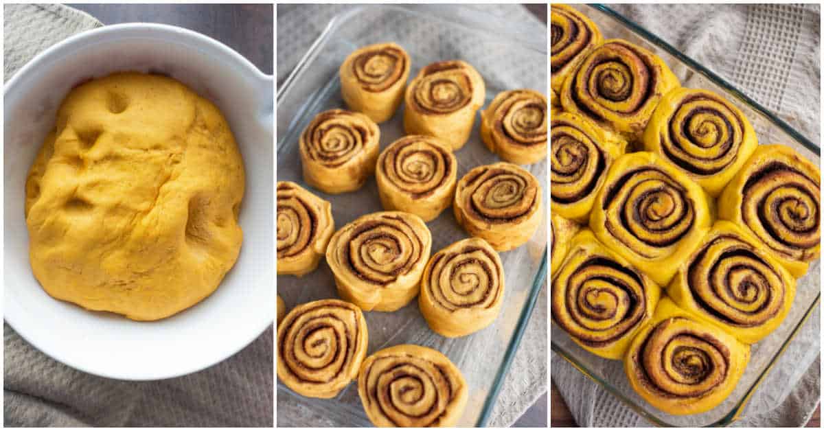 preparing pumpkin cinnamon rolls