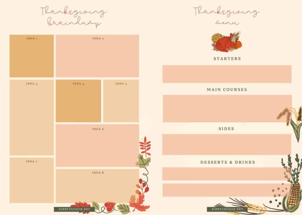 thanksgiving planner printable sheets
