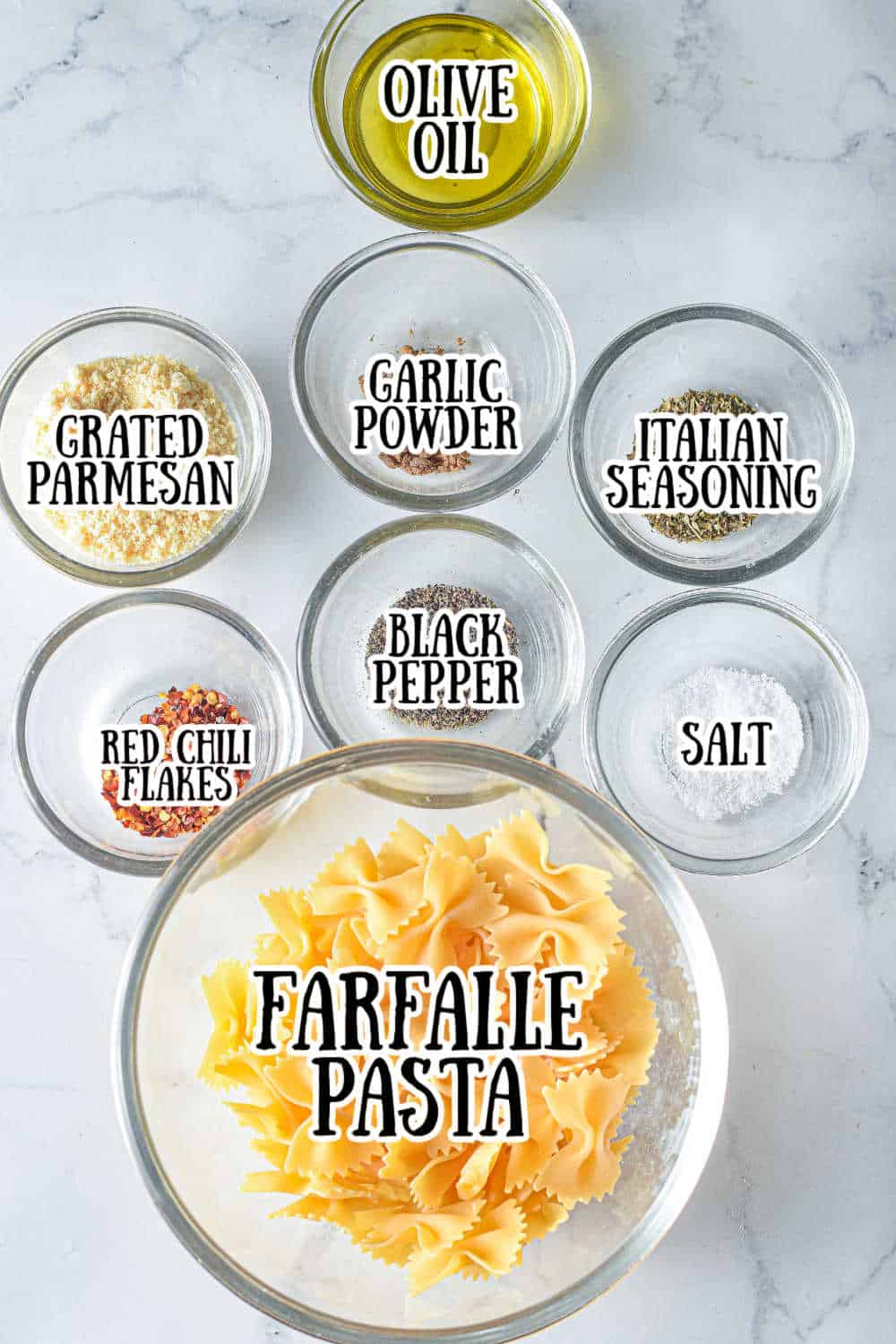 ingredients on a marble counter.