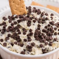 The dip in a bowl with a graham cracker in it.