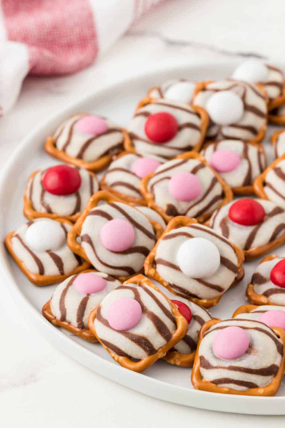 pretzel hugs on a white plate