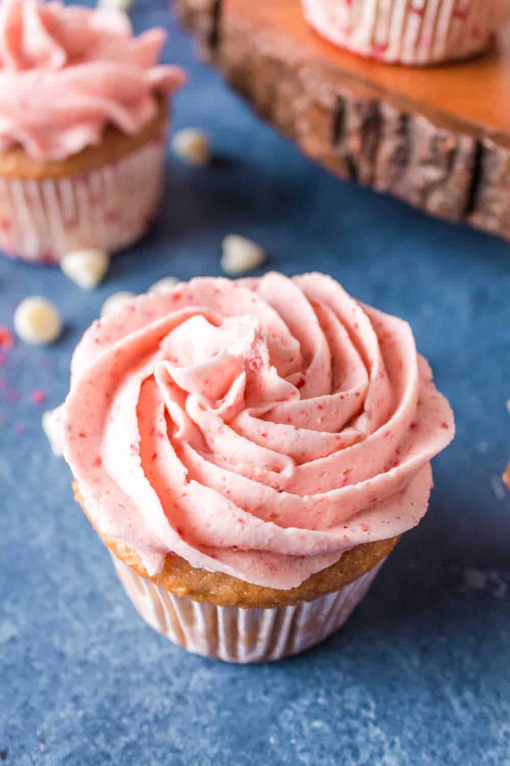 strawberry cupcake on a blue background