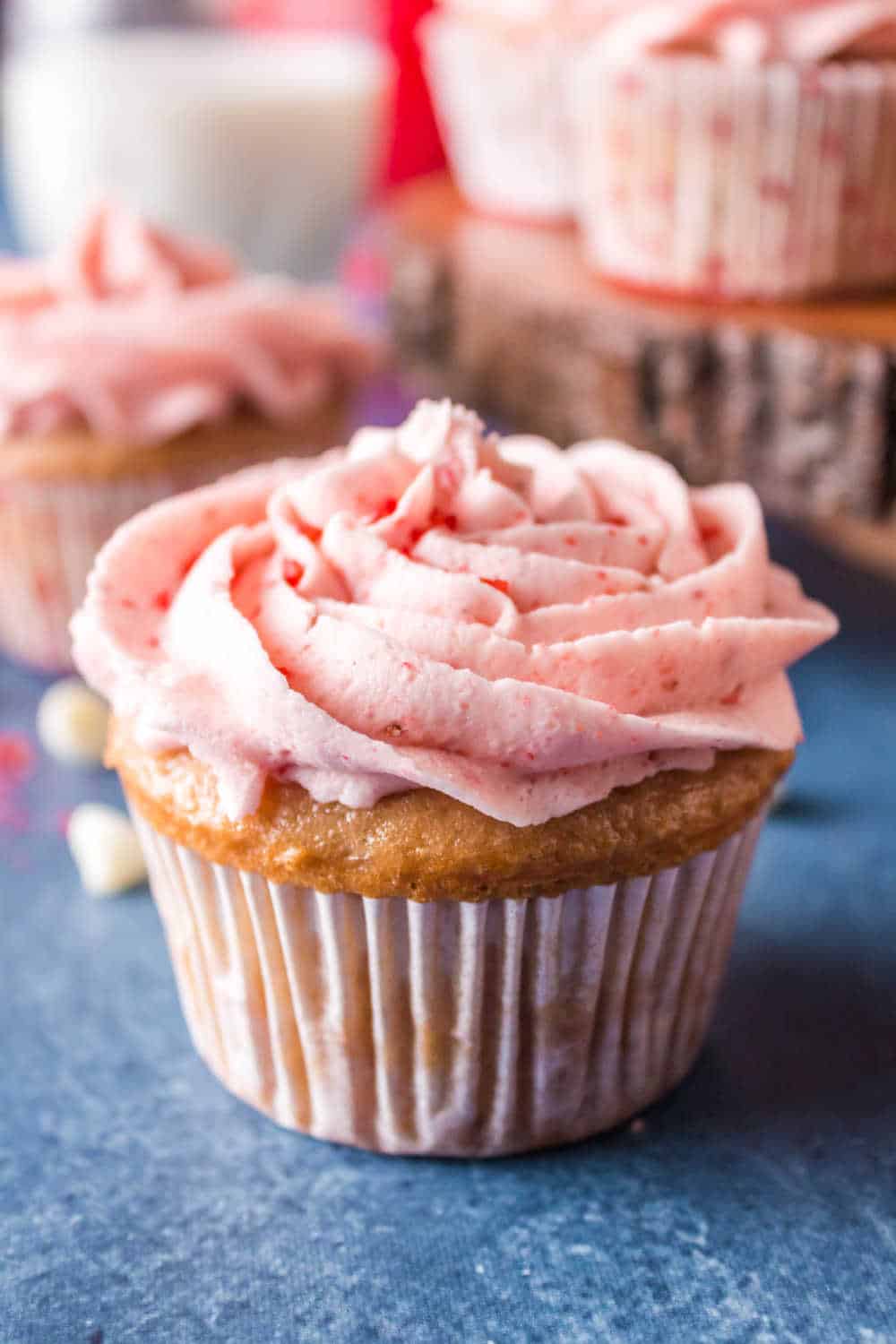 strawberry cupcakes on a blue background