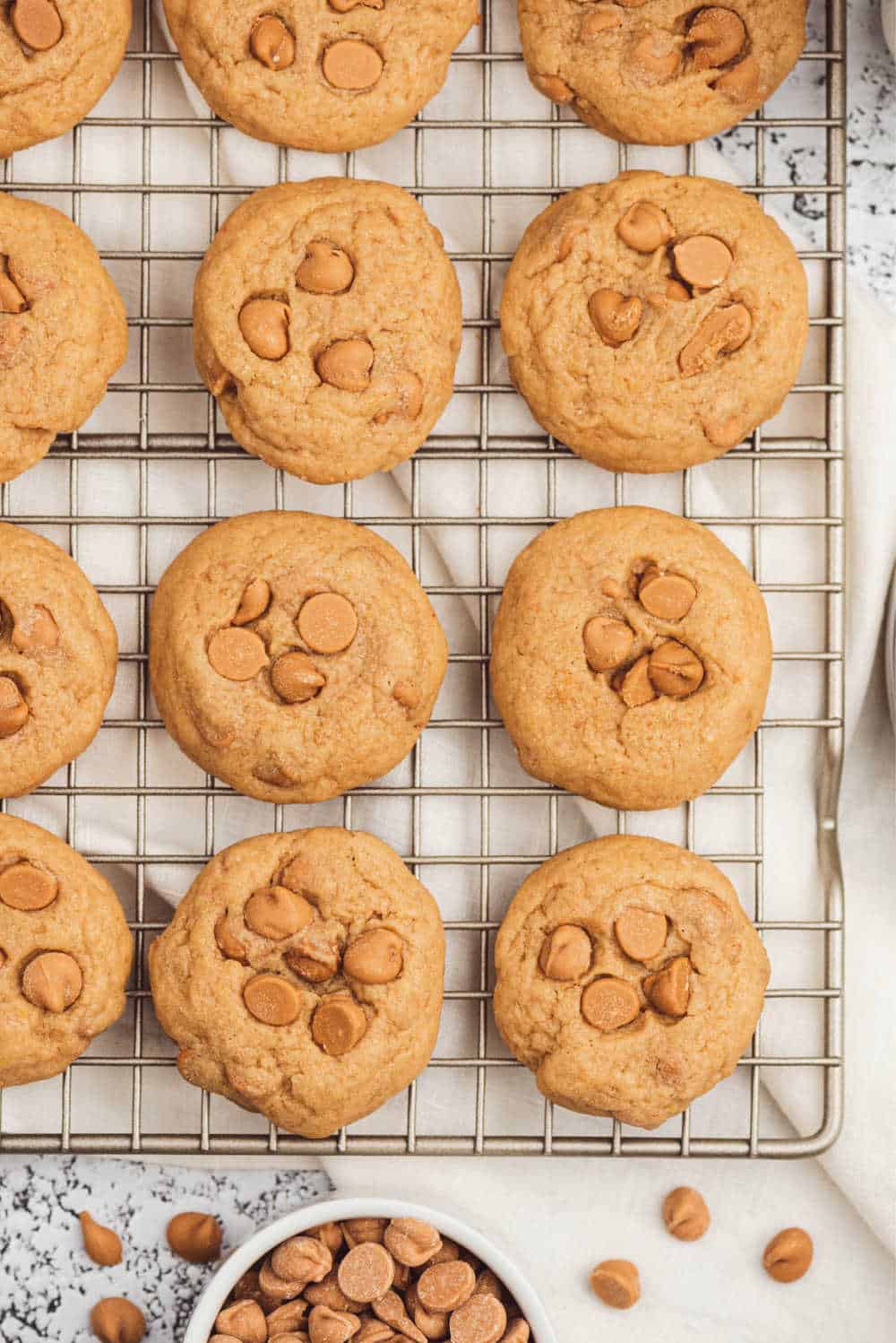 butterscotch pudding cookies on a cooling rack