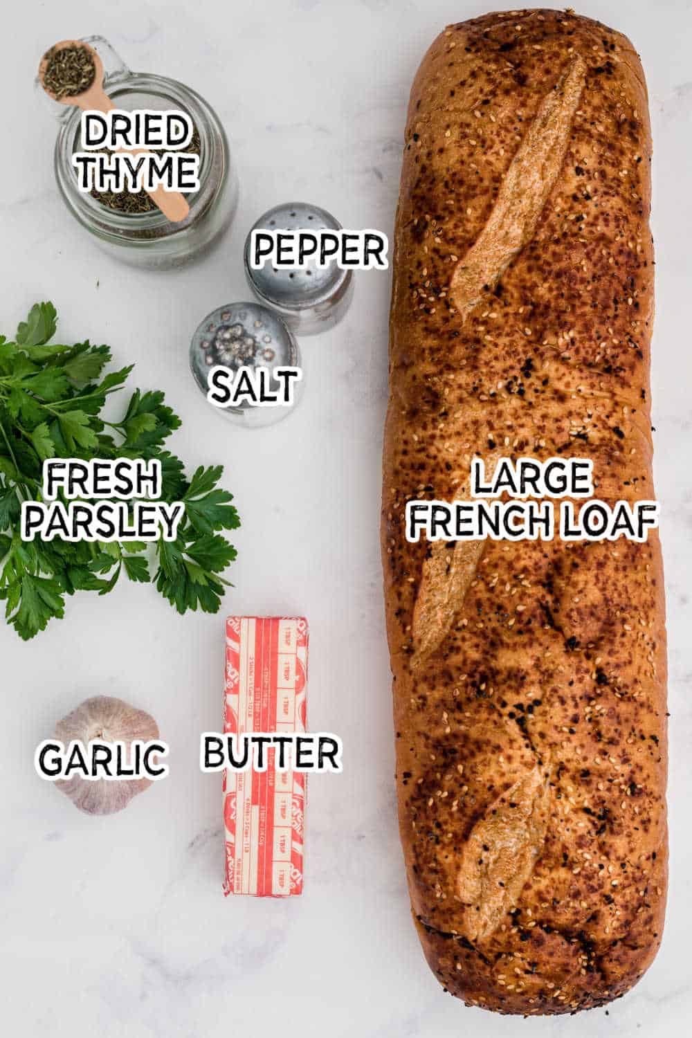Garlic bread ingredients.