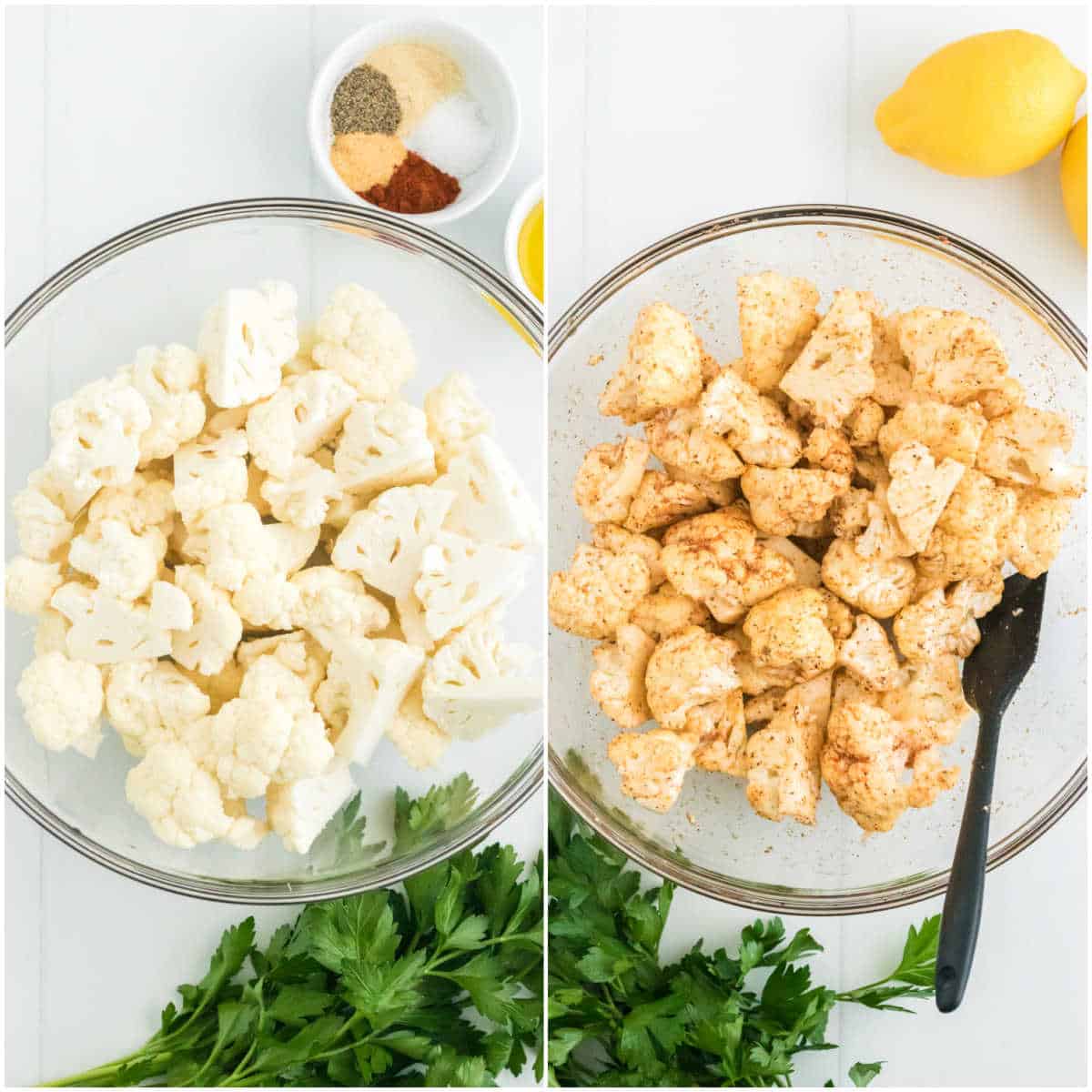 Steps to make air fryer cauliflower.